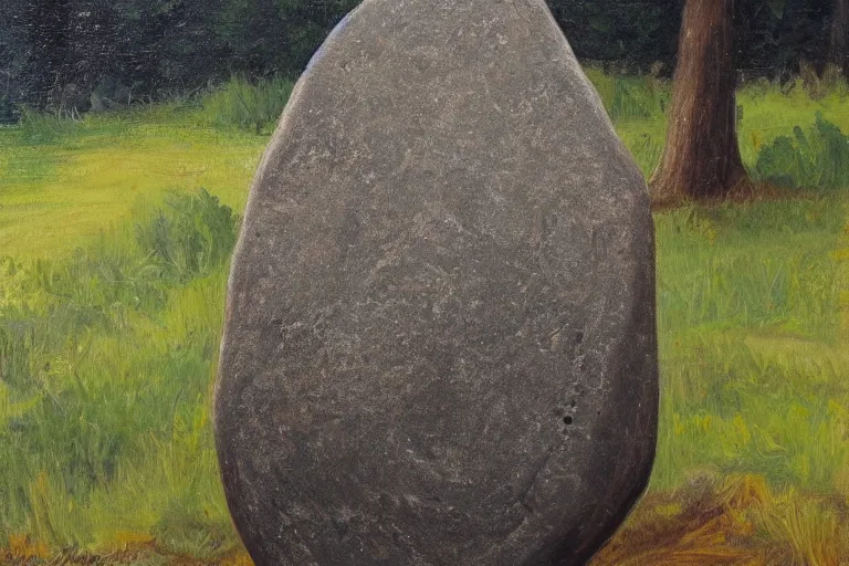 Image similar to runestone, nature, trees, focused, centered, very detailed, norse, oil painting
