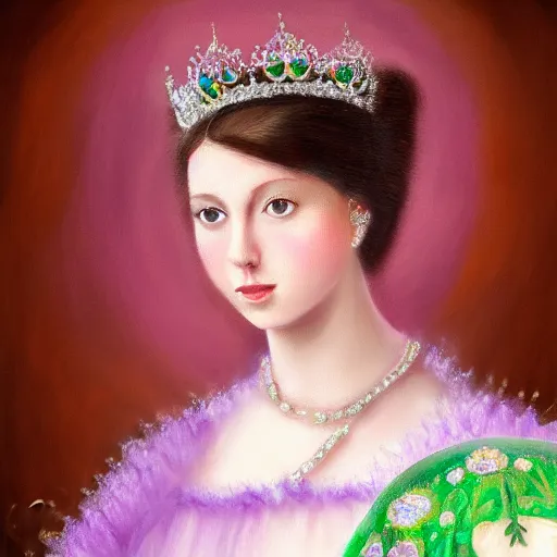 Image similar to Portarit of a princess wearing a lavanda color dress, and a tiara with emeralds,oil painting, digital art, 4k