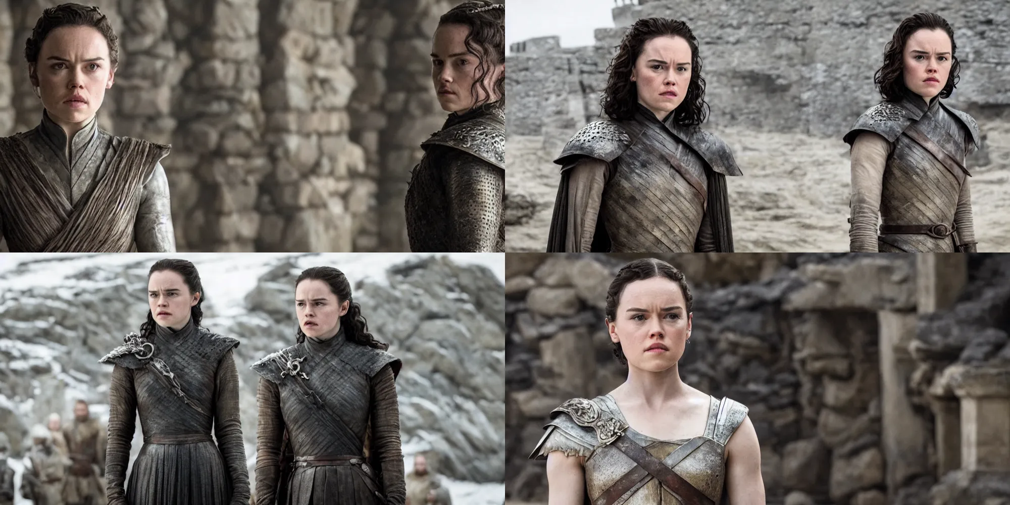 Prompt: Daisy Ridley in Game Of Thrones, film footage