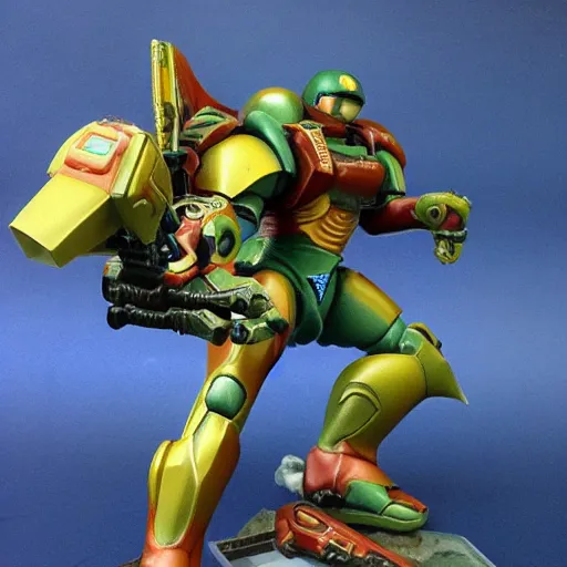 Prompt: samus as a warhammer 4 0 k figurine