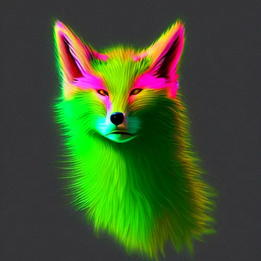 Prompt: lime green, lime green, lime green, digital fox, retrowave palette, digital world, highly detailed, electric breeze, anatomically correct vulpine, synth feel, fluffy face, ear floof, flowing fur, super realism, accurate animal imagery, 4 k digital art