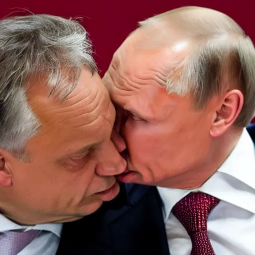 Prompt: viktor orban kissing putin