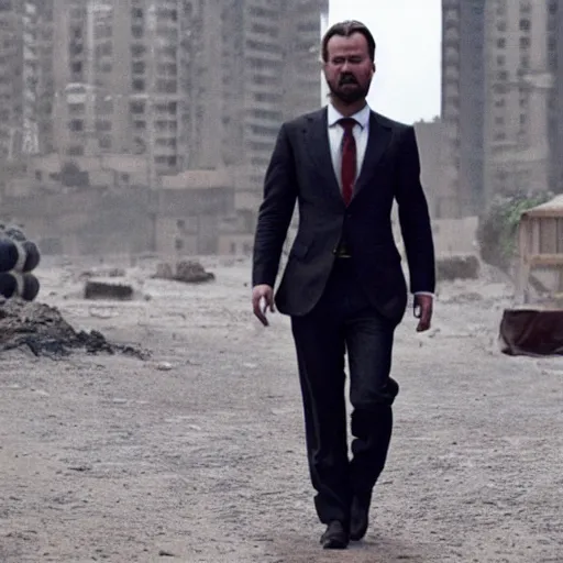 Image similar to kurdish capitalist wearing a suit, dressed smart, in a movie directed by christopher nolan, movie still frame, promotional image, imax 7 0 mm footage