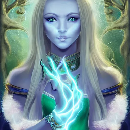Image similar to jade is a mage and can use healing magic, she is 2 3 years old and has blonde hair and blue eyes, fantasy art illustration, incredibly highly detailed and realistic, 8 k, sharp focus