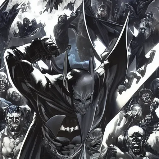 Image similar to comic book cover art of batman by lee bermejo and greg rutkowski