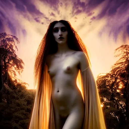 Image similar to photographic portrait of a stunningly beautiful gothic hermetic order of the golden dawn art nouveau female in soft dreamy light at sunset, contemporary fashion shoot, by edward robert hughes, annie leibovitz and steve mccurry, david lazar, jimmy nelsson, breathtaking, 8 k resolution, extremely detailed, beautiful, establishing shot, artistic, hyperrealistic, beautiful face, octane render