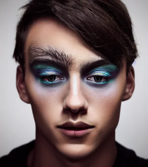 Image similar to beautiful realistic portrait of a beautiful young gay man with makeup, 4 k