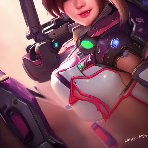 Image similar to d. va from overwatch, character portrait, close up, concept art, intricate details, highly detailed photorealistic in the style of marco plouffe ( keos masons ), joel torres, seseon yoon, artgerm and warren louw