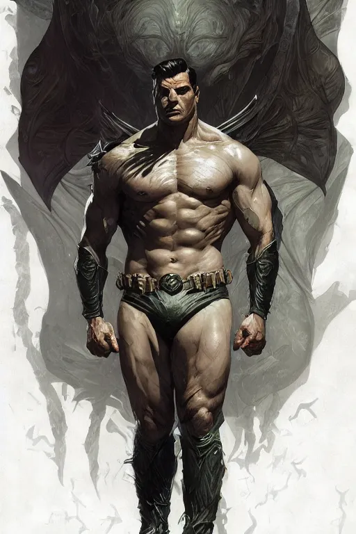 Prompt: portrait of bruce wayne as a hulking herculean demon, forest, godlike, full body, fantasy, intricate, elegant, highly detailed, digital painting, artstation, concept art, sharp focus, illustration, art by artgerm and greg rutkowski and alphonse mucha