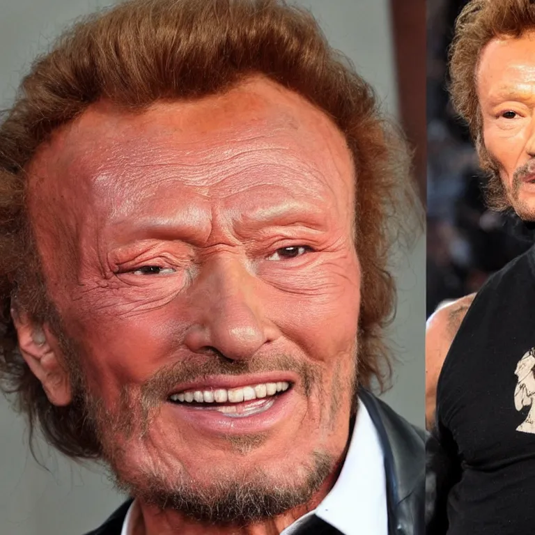 Prompt: an ant with the face of johnny hallyday. a creature with the body of an ant and the human face of johnny hallyday