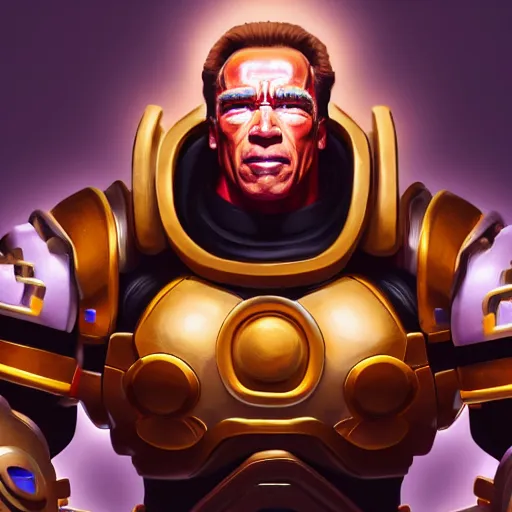 Image similar to a screenshot of arnold schwarzenegger as zenyatta in overwatch, portrait, fantasy, beautiful face, vivid colors, elegant, concept art, sharp focus, digital art, hyper - realistic, 4 k, unreal engine, highly detailed, hd, dramatic lighting by brom, trending on artstation