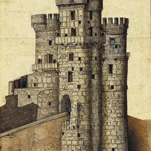 Image similar to cross-section of a medieval castle, encyclopedic illustration, , detailed