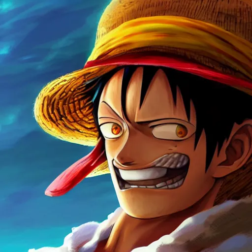 Prompt: Luffy From one piece fanart, digital painting, artstation, concept art, Craig Mullins, Breathtaking, 8k resolution, extremely detailed, beautiful, establishing shot, artistic, hyperrealistic, octane render, cinematic lighting, dramatic lighting, masterpiece, light brazen, extremely detailed and beautiful face