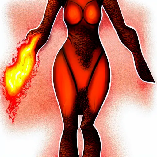 Image similar to A flaming lava game character, fire lava dress, doll-like, character design sheet, detailed eyes, HDR