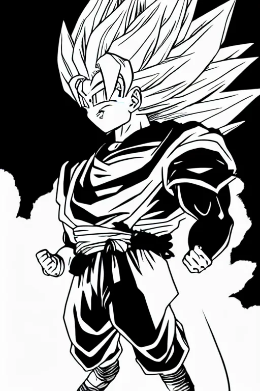 Image similar to woman going super saiyan, dragon ball z, akira toriyama, epic, illustration, highly detailed, black and white illustration, manga style