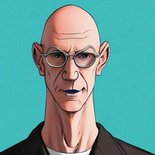 Image similar to A middle-aged Dr. Venture in real life with a hooked nose, a long gaunt face and skinny body and neck, very thin and bald, realistic, very realistic, hyperrealistic, highly detailed, very detailed, extremely detailed, detailed, digital art, oil painting, trending on artstation, headshot and bodyshot, detailed face, very detailed face, extremely detailed face, HD Quality, 8k resolution, very very detailed face, real life