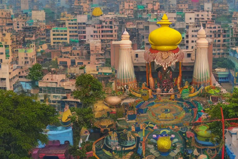 Prompt: high quality dreamscape! biomorphic new delhi, hanuman!! head building, kalighat, octane highly detailed cinematic, stephen shore & john j. park, soft morning light, wide shot, high angle, uhd 8 k, deep focus