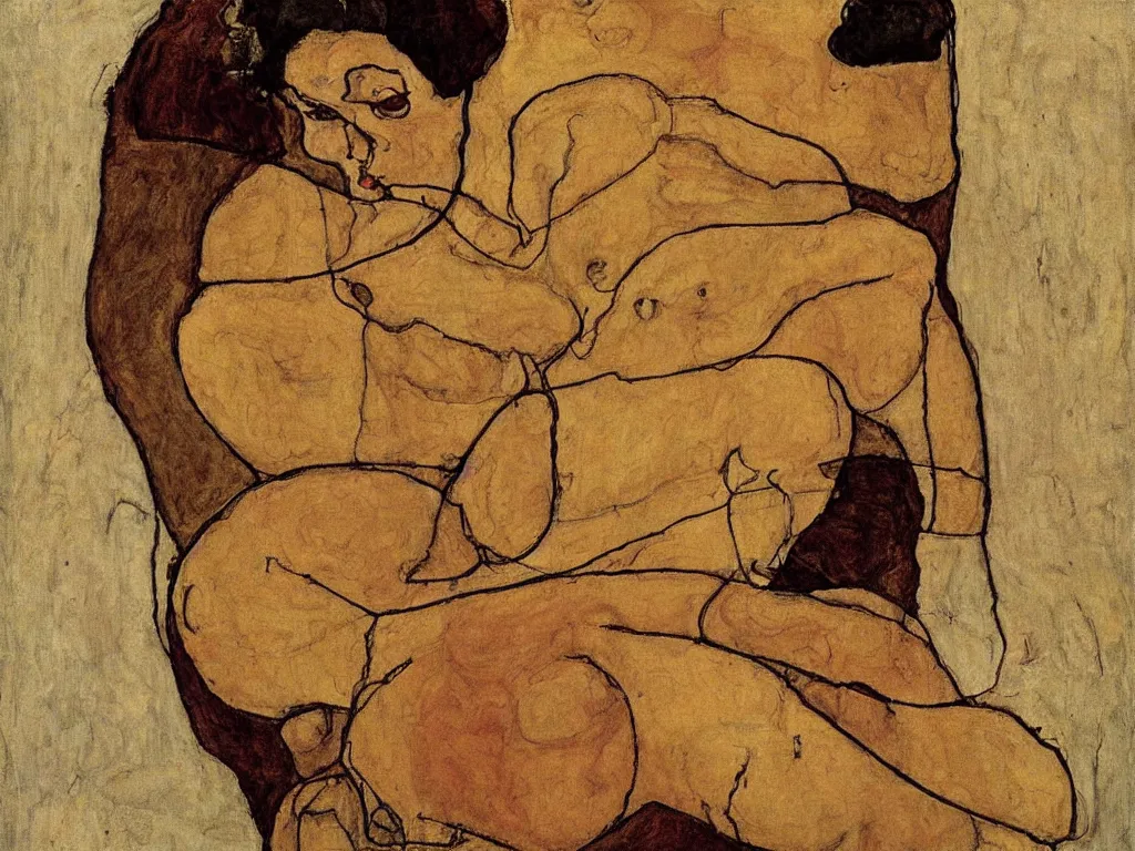 Prompt: Egon Schiele painting of female figure