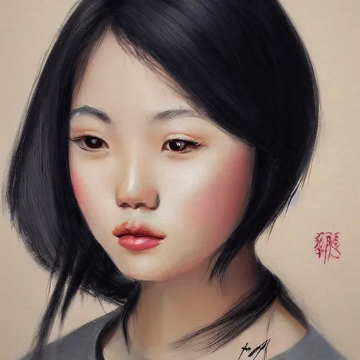 Prompt: a beautiful portrait of a young asian women with a beautiful face, trending on art station