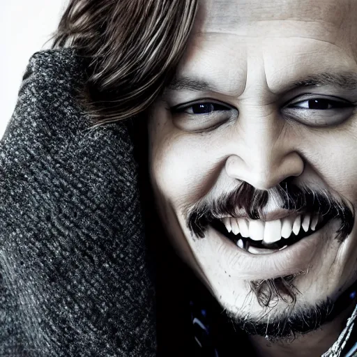 Prompt: photo of johnny depp with a ginger hair women smiling studio portrait