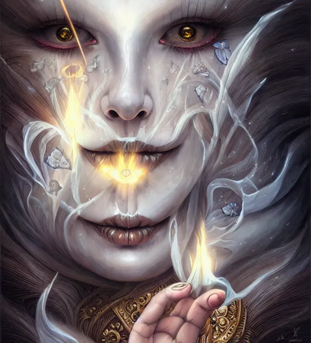 Image similar to ghostly goddess, undead, portrait, tarot card, digital art by artgerm and karol bak