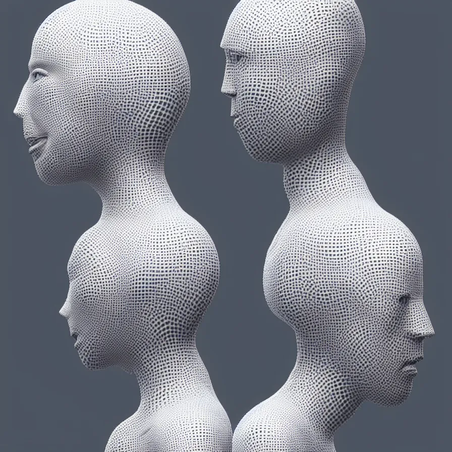 Prompt: a one woman with a futuristic mask on her face, a surrealist sculpture by alexander mcqueen, trending on pinterest, plasticien, biomorphic, made of plastic, a computer rendering by bedwyr williams, featured on zbrush central, holography, multiple exposure, glitch art, glitchy, photorealistic