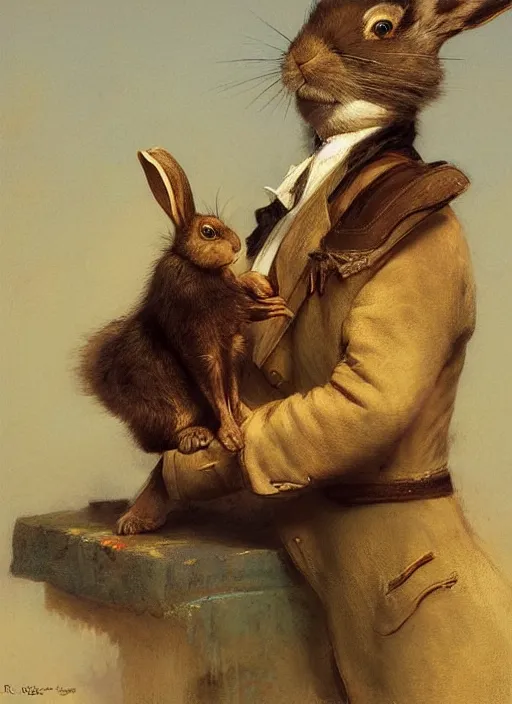 Prompt: distinguished grandfather rabbit, 1 9 th century inventor, digital art by eugene de blaas and ross tran, vibrant color scheme, highly detailed, in the style of romanticism, cinematic, artstation, greg rutkowski