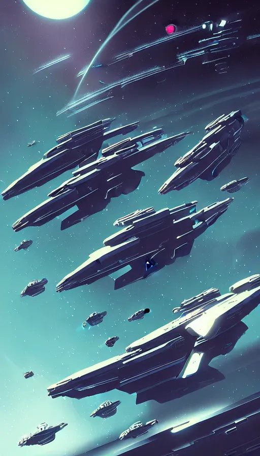 Image similar to Sci-fi illustration of a space armada by Pascal Blanché