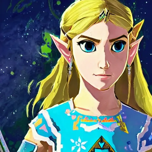 Image similar to a portrait of princess zelda from the legend of zelda breath of the wild, breath of the wild art style.