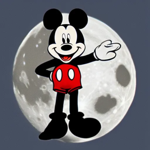 Image similar to mickey mouse walking on the moon