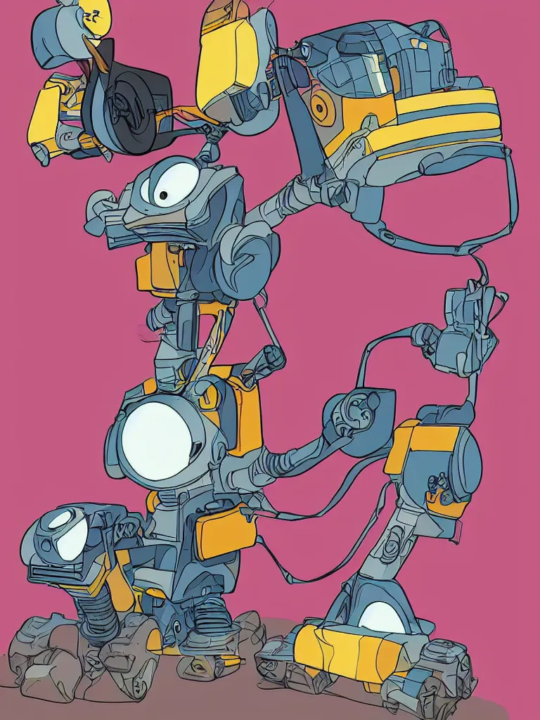 Prompt: single 2d character combined of Dysney's Ralph and Pixar's Wall-e, drawn in the style of 90s Disney animation, cell shading, digital painting, Dave Rapoza