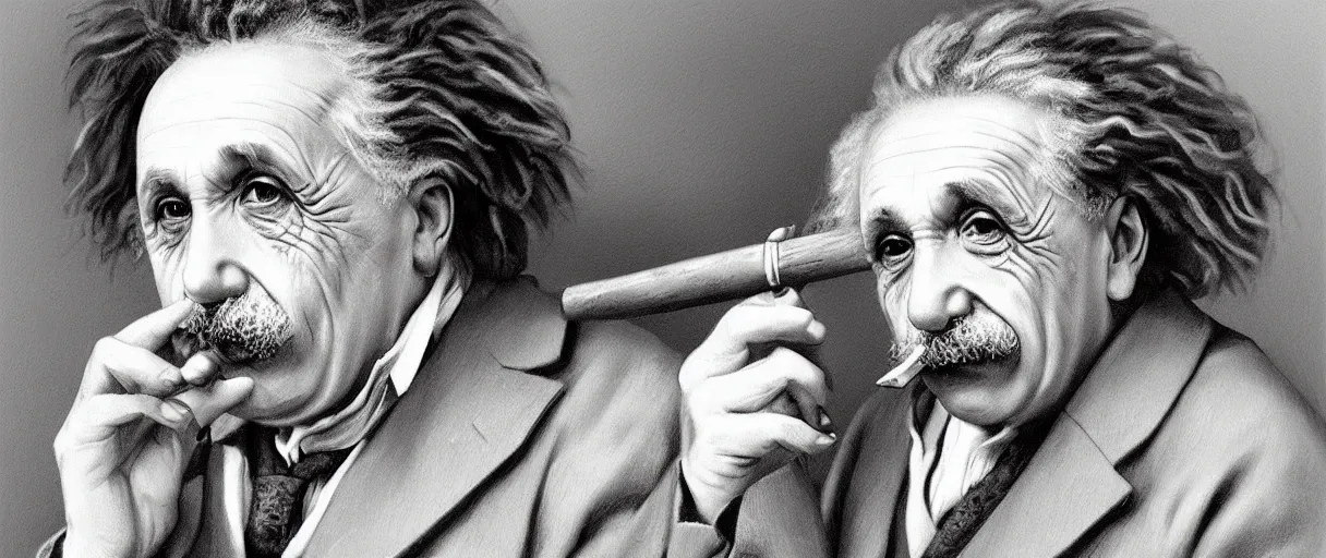 Image similar to “ a extremely detailed stunning portraits of einstein smoking a wooden pipe by allen william on artstation ”