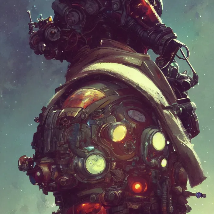 Image similar to a head and shoulders portrait of a space pirate, neon, retro, steampunk, smooth, sharp focus, intricate, artstation, detailed concept art by Greg Rutkowski and Norman Rockwell and Sky Sewa