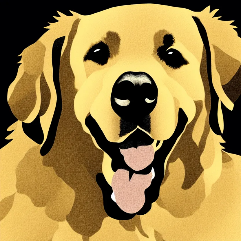 Image similar to full golden retriever portrait, white background, line cartoon, high detail