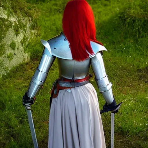 Prompt: “Red haired elegant female knight”