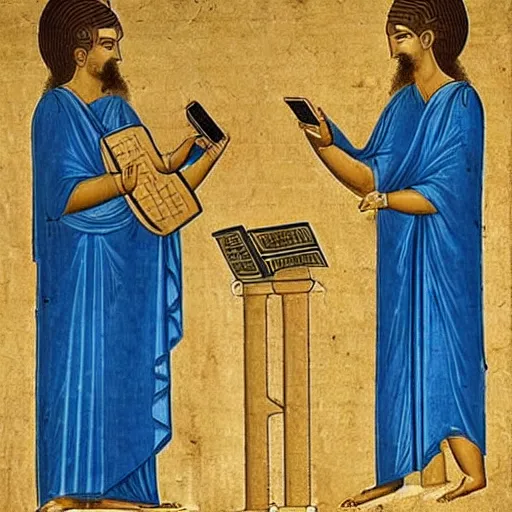 Image similar to ancient greek manuscript about mobile smartphones