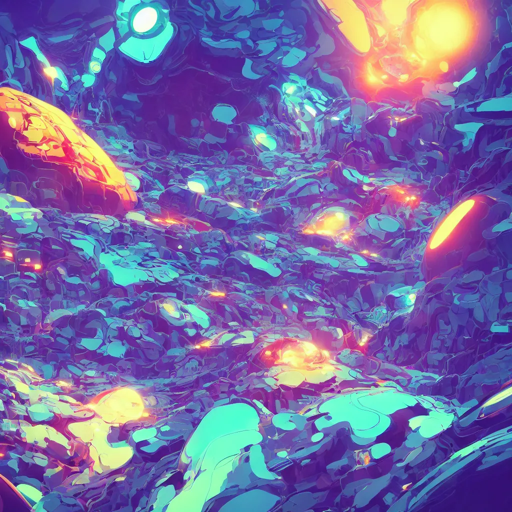 Prompt: technology geode, alchemy tech concept art by Kilian Eng vibrant colors, minimalistic, award-winning masterpiece, technology, fantastically gaudy, electronic circuits, aesthetic octane render, sitting on the cosmic cloudscape, highly detailed, Vibrant volumetric natural light In style of Josan Gonzalez and Mike Winkelmann and and greg rutkowski