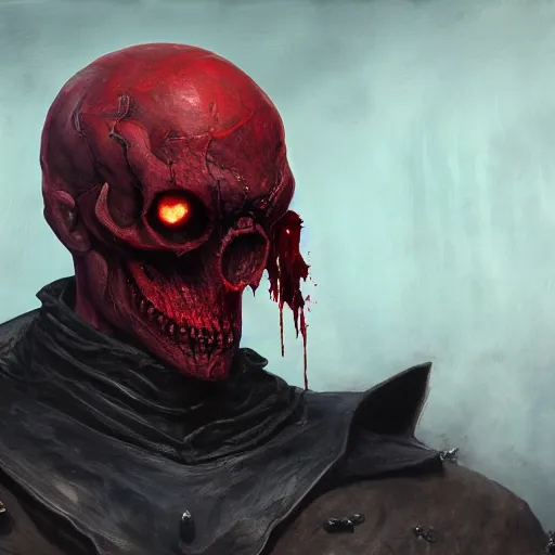 Prompt: Red Skull, Bloodborne boss, matte painting, detailed, Bloodborne, oil on canvas