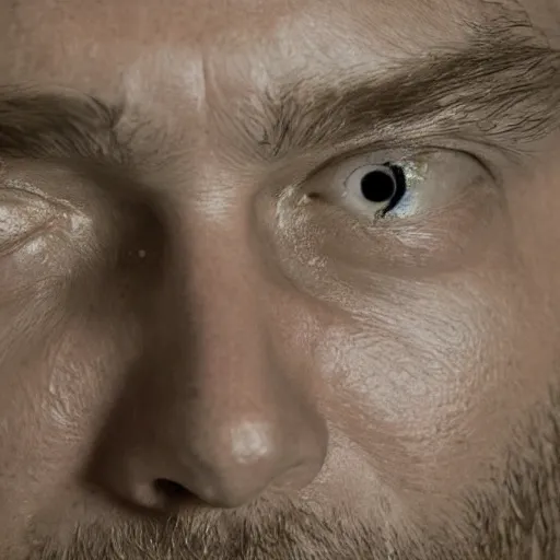 Image similar to thom yorke singer songwriter spherical tiny round eye pupils, eyes reflecting into eyes reflecting into infinity, dramatic lighting