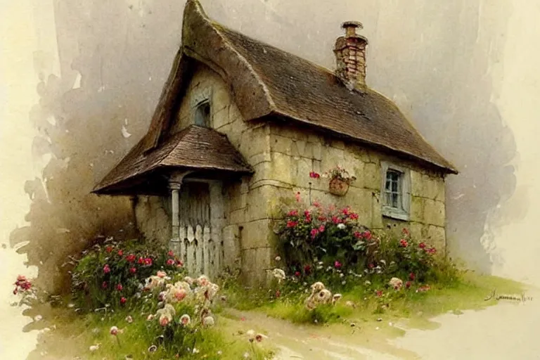 Image similar to (((((1950s small castle cottage . muted colors.))))) by Jean-Baptiste Monge !!!!!!!!!!!!!!!!!!!!!!!!!!!