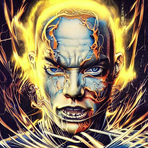 Prompt: portrait of crazy eminem, symmetrical, by yoichi hatakenaka, masamune shirow, josan gonzales and dan mumford, ayami kojima, takato yamamoto, barclay shaw, karol bak, yukito kishiro