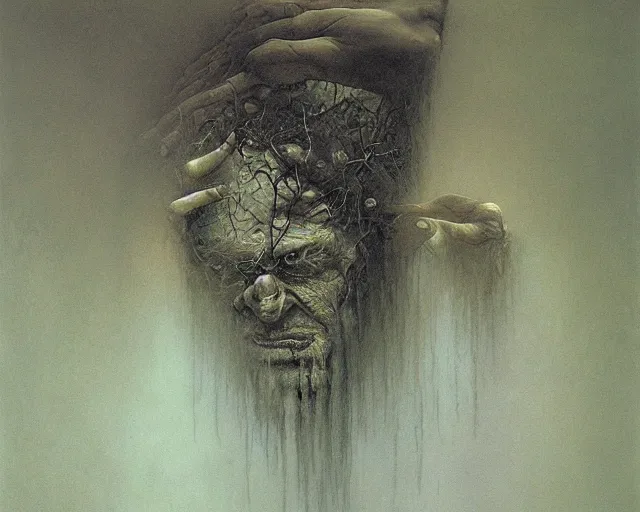 Prompt: Hades, god of both the Underworld and the hidden wealth of the earth, oil on canvas, detailed painting, hyper-realistic, Zdzislaw Beksinski