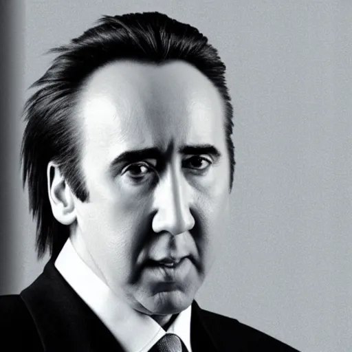 Prompt: Nicolas Cage as a president of the USA, photo from the briefing,