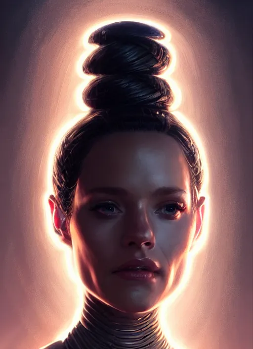 Image similar to portrait of drone host from westworld, intricate, elegant, glowing lights, highly detailed, digital painting, artstation, glamor pose, concept art, smooth, sharp focus, illustration, art by artgerm and greg rutkowski, artey freytag