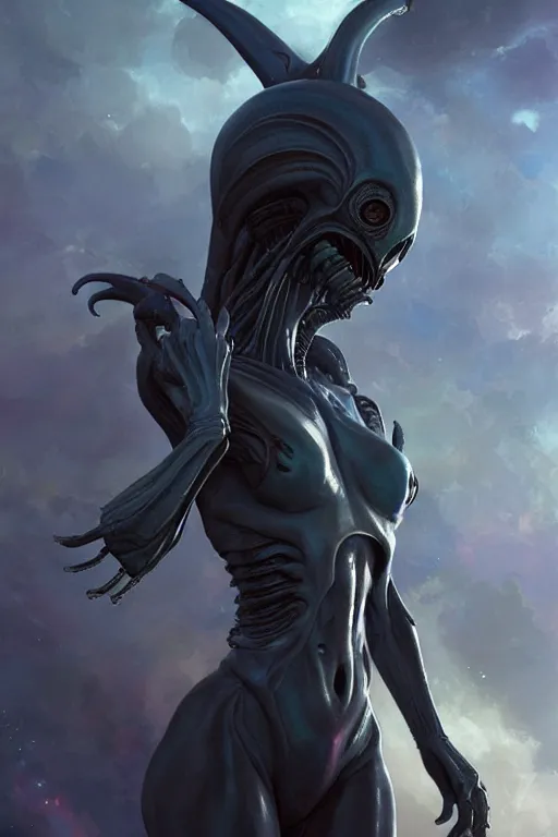 Image similar to goddess of the xenomorph aliens, highly detailed, digital painting, artstation, concept art, smooth, sharp focus, illustration, unreal engine 5, 8 k, art by artgerm and greg rutkowski and edgar maxence