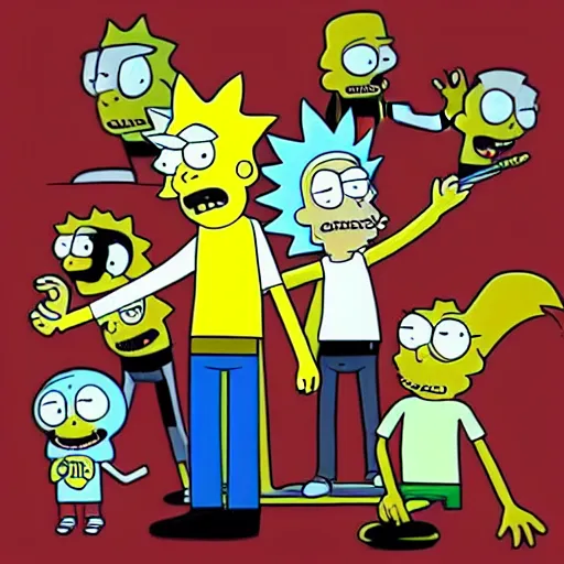 Prompt: “ Rick and Morty assassinate Bart Simpson”