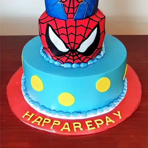 Prompt: chinese knockoff spider - man birthday cake,