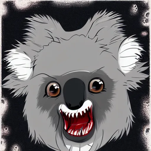 Image similar to a vampire koala, vampire fangs, digital art, anime art style