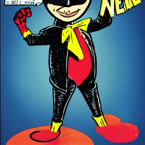 Image similar to alfred e. neuman dressed like bat - mite