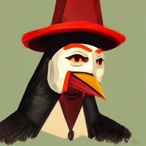 Prompt: ( ( ( head and shoulders portrait of a kenku crow person wearing a porkpie hat ) ) ), d & d, fantasy